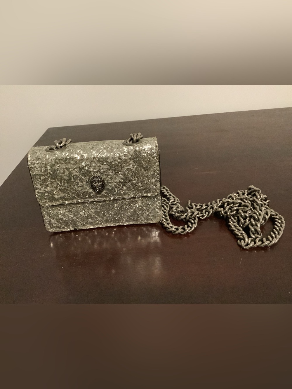 Kurt Geiger Mini Silver Sequin Chain crossbody Shoulder Bag by